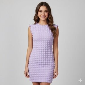 LUxyVogue Dress Womens Medium Lavender Mini Dress Textured Stretch Chic New